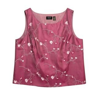 Dana Buchman Fine Silk Blouse Womens 24 Purple Embroidered Floral Sleeveless